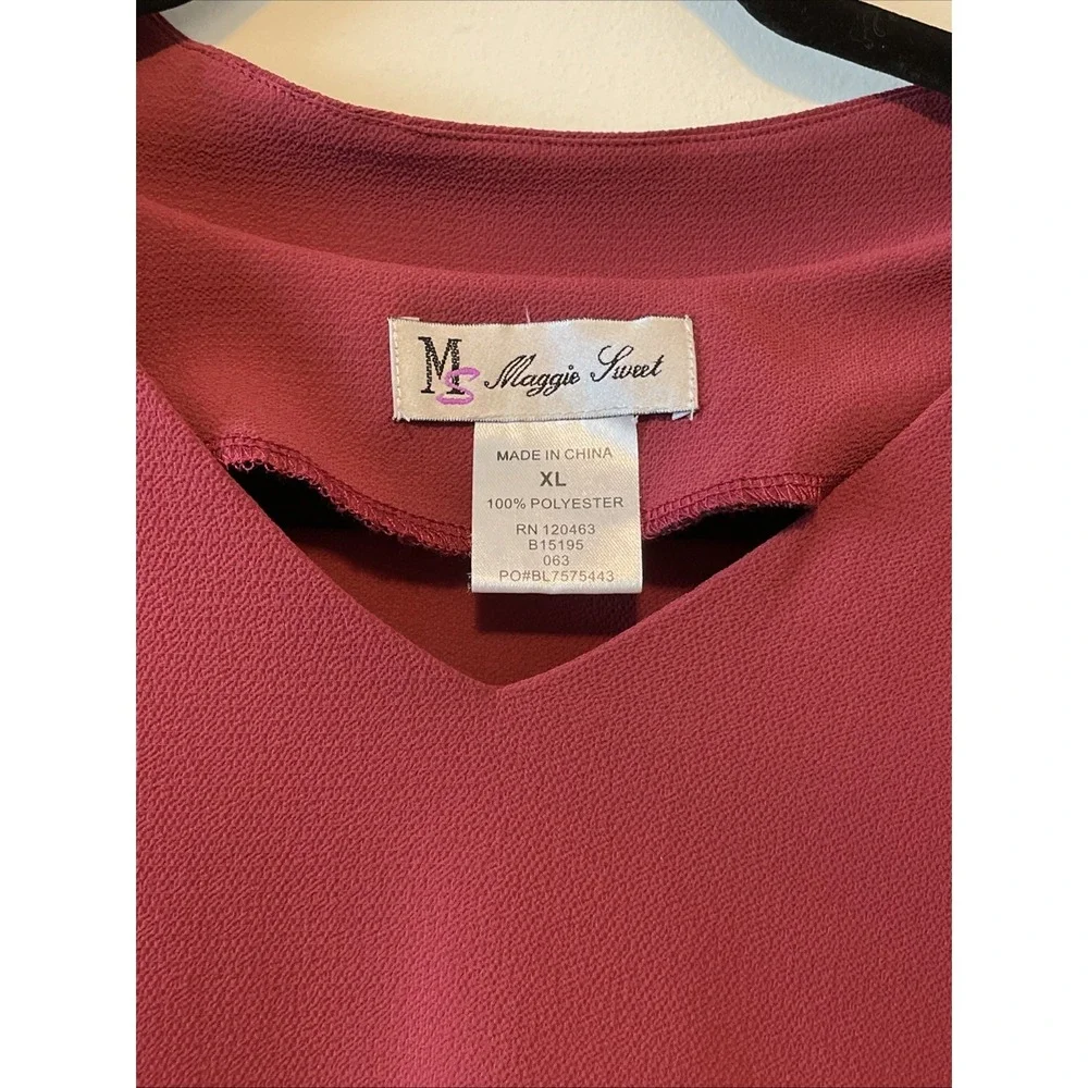 Maggie Sweet XL Rust Red Blouse Button Shoulder Long Sleeve Tunic Top